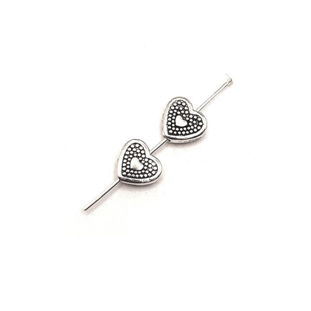 4, 20 or 50 Pieces: Dotted Heart Spacer Charm Beads - Double Sided